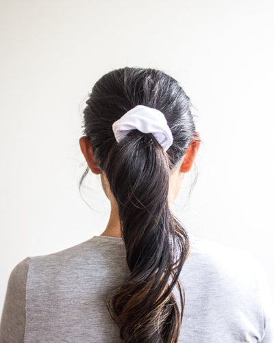 Tencel organic cotton knit white scrunchie ponytail