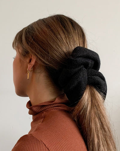 Black oversized reclaimed sweater scrunchie ethically sewn in Canada.