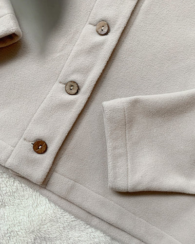 Enviro Repreve Recycled Polyester Fleece caridgan jacket made from plastic bottles featuring coconut shell buttons, ethically sewn in Canada.
