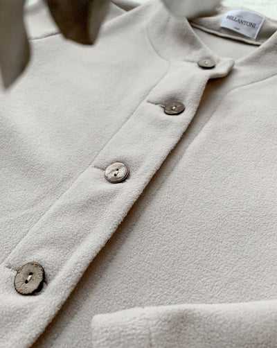Enviro Repreve Recycled Polyester Fleece caridgan jacket made from plastic bottles featuring coconut shell buttons, ethically sewn in Canada.