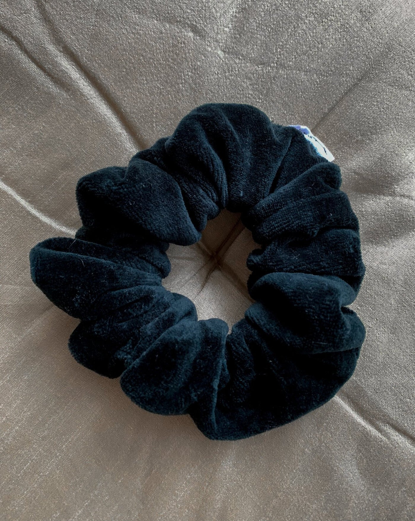 Dark forest green bamboo organic cotton velvet velour scrunchie ethically handmade in Canada.