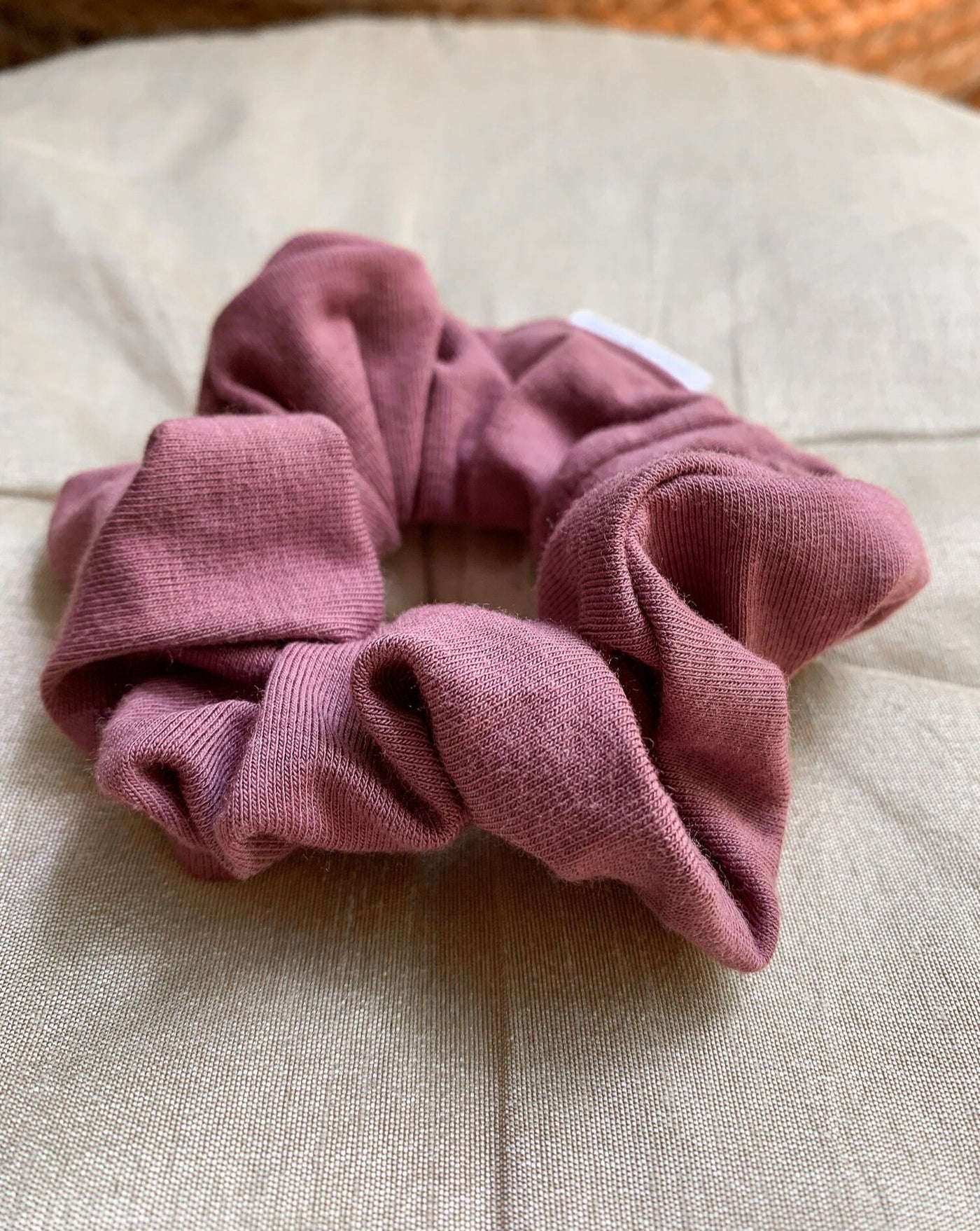 Zero waste rose bamboo scrunchie closeup