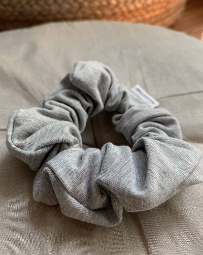 Zero waste heather grey bamboo french terry scrunchie