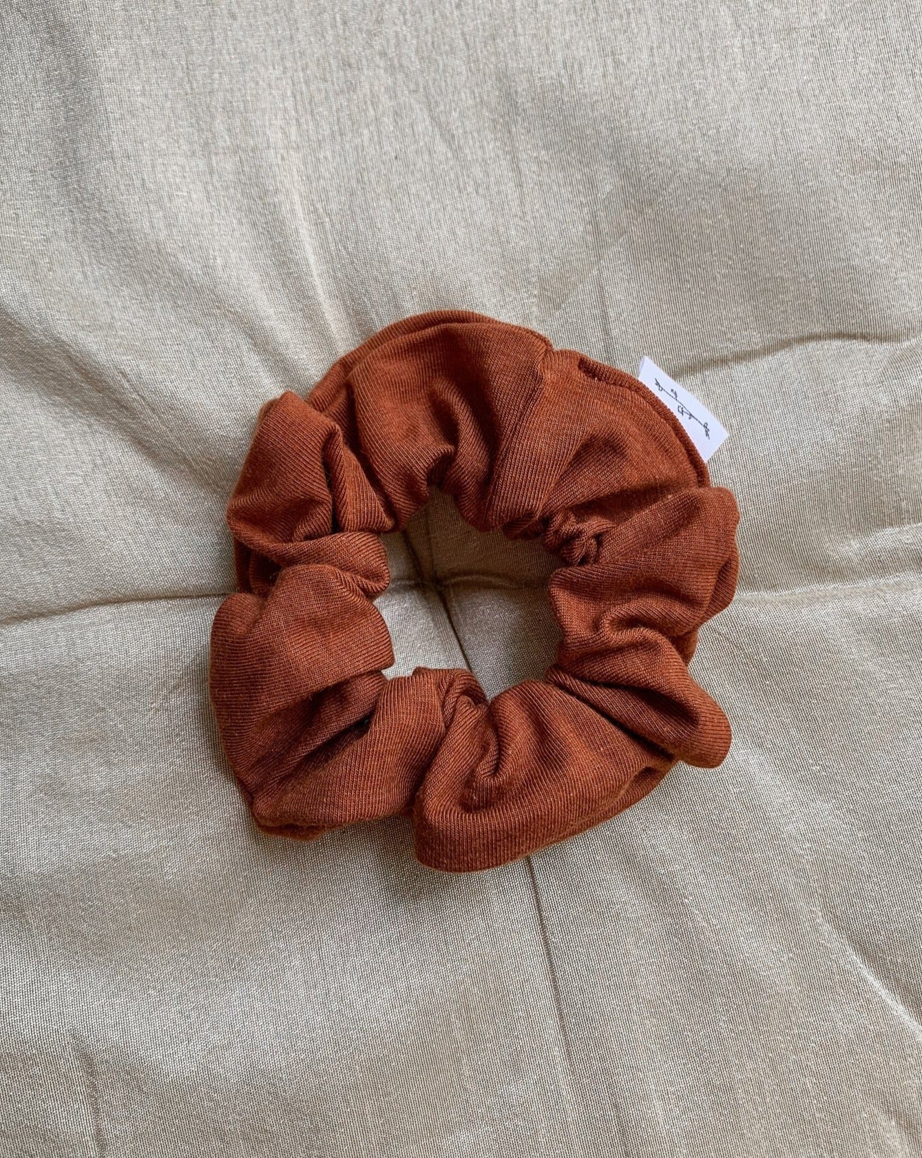 Tencel organic cotton knit pumpkin spice coloured scrunchie